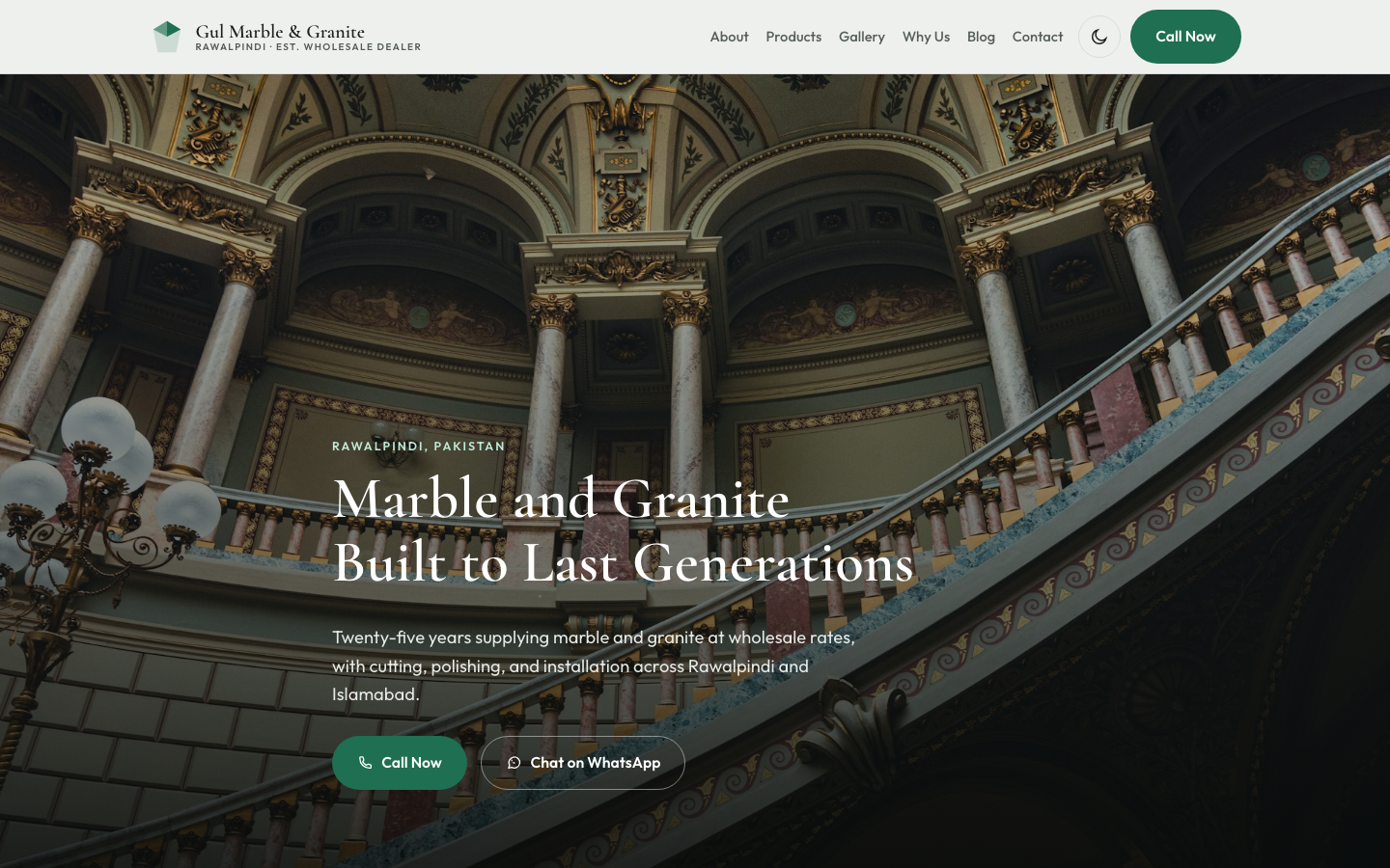 Gul Marble & Granite — Client marketing site for a 25-year marble and granite dealer in Rawalpindi.